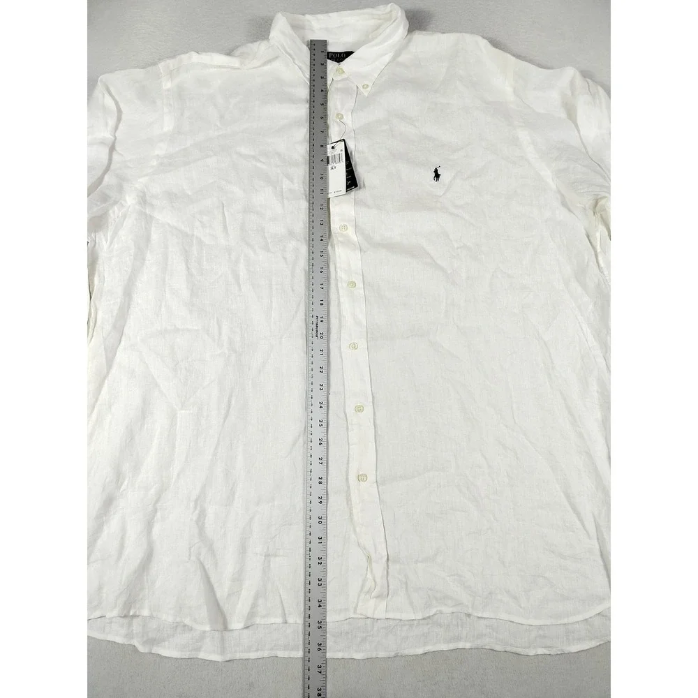 Polo Ralph Lauren Shirt Mens Big 3XLT White Linen Long Sleeve Button Down Casual